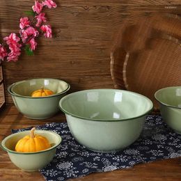 Bowls Retro Enamel Basin Thicken Fruit Salad Mixing Bowl Vintage Storage Serving Kitchen Supplies