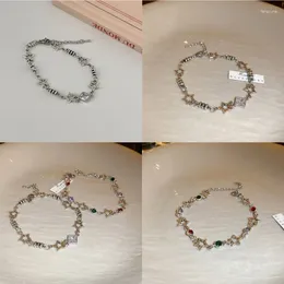 Link Bracelets F19D Hollow Five-pointed Zircon Korean Small Jewellery Gift For Women