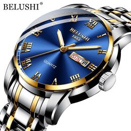 Wristwatches BELUSHI Top Brand Luxury Mens Watches Luminous Waterproof Stainless Steel Watch Quartz Men Date Calendar Business Wristwatch 230407