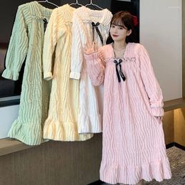 Women's Sleepwear Nightdress Long Sleeve Korea Style Fleece Ladies Nightwear Solid Winter Warm Thick Cute Sweet Nightgown For Female