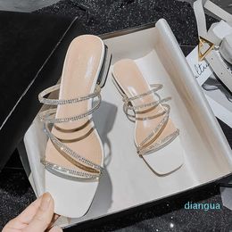 Sandals 2023 Summer High Heel women's sandals Fashion Strappy Rhinestones design Princess girls shoes Large size slippers