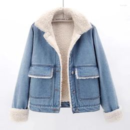 Women's Down Autumn Winter Denim Jacket Solid Color Basic Plus Velvet Thickening Single-breasted Coats Women All-match Loose Student Jackets