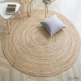 Carpets Style Rattan Round Carpets For Living Room Bedroom Kitchen Decor Straw Plants Fibre Mat Rugs Hand Woven Anti-slip Mats