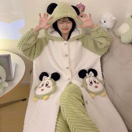 Women's Sleepwear Kawaii Pyjamas Hooded Robe Set Winter Thicken Coral Velvet Long Pijama Mujer Bathrobe Warm Home Ropa De