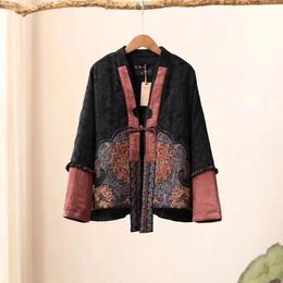 Women's Down Parkas TOP winter coat Embroidered ethnic style Jacquard cotton Black loose quilted jacket Luxury designer padded clothes 231108