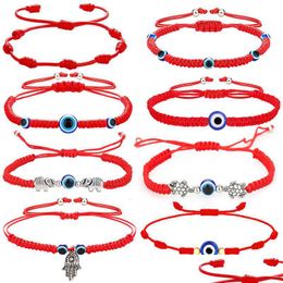 Charm Bracelets Simple Handmade Braided Lucky Red String Charm Bracelet Women Men Turkish Blue Evil Eye Beads Bracelets Tren Dhgarden Dhein