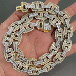 Ny ankomst 925 Silver Two Tone Baguette Diamond Custom Men's Mariner Link Chain 16mm 40ct Iced Out Cuban