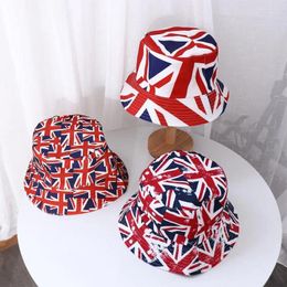 Berets Hop Outdoor Female Union Jack UK Flag Double-sided Blue Stripe Wide Brim Panama Cap Sun Hat Bucket Fisherman