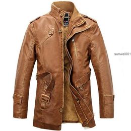 Men's Jackets Wholesale- Pu Leather Long Wool Stand Collar Coats Men's Leather Motocycle Jackets Outwear Trench Parka Jaqueta De Couro Yk6d