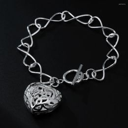 Link Bracelets Wholesale Silver Plated Beautiful Heart Charms For Women Fashion Party Wedding Jewellery Lover Gift