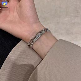 Bangle Good Luck Letter Design Stainless Steel Bracelet Hand Chain Double Layer Accessories For Girl Women Jewerly Gift