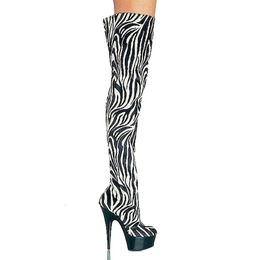 Boots 15 Cm Stylish Zebra Color Material High-heeled Shoes Model Pole Dancing Shoes Performance Nightclub 6 Inches Sexy Women Boots 231108