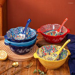 Bowls Bohemian Two-ear Soup Bowl Household Ceramic High-beauty Tableware Large Ramen