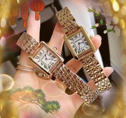 Fashion Lovers Women Roman Dial Watches Iced Out Two Stiches Pins Square Designer Quartz Movement classic atmosphere good looking Lady Stainless Steel Clock Gifts