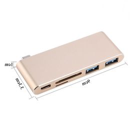 Freeshipping USB-C 31 Multi-port Hub Adapter With 2 USB 30 Ports Type-C Hubs PD S-D/T-F C-ard Reader For Macbook Viafa