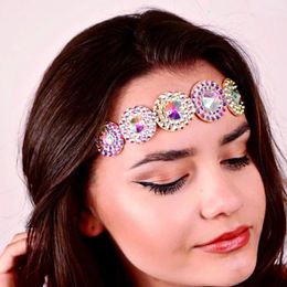 Hair Clips Stonefans Elegant Round Crystal Forehead Headband Boho Accessories 2023 Colourful Rhinestone Bridal Head Chain Women Jewellery