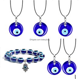 Pendant Necklaces Pendant Necklaces Blue Evil Eye Necklace - Wax Cord Lucky Amet For Women Men Fashion Jewelry Parties Gifts Drop Deli Dhjrv