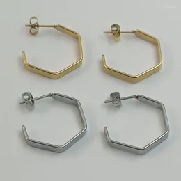Hoop Earrings Chic Stainless Steel For Women 18K 14K Gold Plated Irregular Hexagon Earring Geometric Ear Hoops 925 Silver Huggie