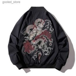 Men's Jackets Bomber Jacket Men Chinese Dragon Embroidery Pilot Jacket Retro Punk Hip Hop Jacket Autumn Youth Streetwear High Street Hipster Q231109