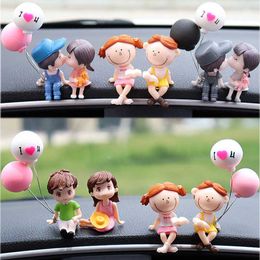 Decorations 2PcsSet Car Decoration Cute Cartoon Couple Dashboard Doll Balloon Ornament Auto Interior Accessories for Girls Newlyweds Gift AA230407
