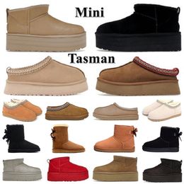 uggss ugglie Tasman Ultra Mini stivali pantofole Designer donna Pelliccia di castagna australiana Pelle di pecora nera Tazz Mules stivale con plateau Australie scamosciata invernale caviglia 35-42