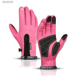 Five Fingers Gloves Pink Winter Warm Full Fingers Waterproof Cycling Outdoor Sports Running Motorcycle Ski Touch Screen GlovesL231108