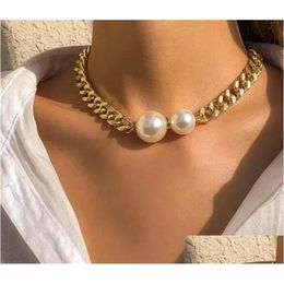 Pendant Necklaces Elegant Big White Imitation Pearl Choker Necklace Clavicle Chain Fashion For Women Wedding Jewellery Collar Dhwer