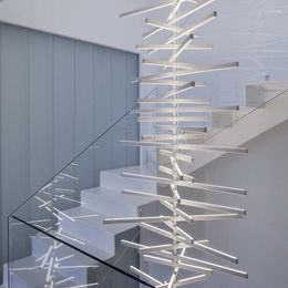 Chandeliers Nordic Simple Modern MinimaList Stairwell Fishbone Shape El Office Long Strip Restaurant Acrylic Lamps