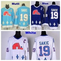 Quebecnortherners2016 Herren Nordiques Hockey-Trikots Nr. 19 Joe Sakic-Trikot, Heimtrikot, Blau, Weiß, Joe-Trikot mit Nähten, M-XXXL
