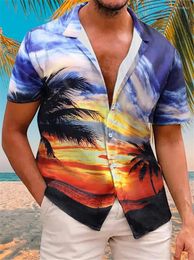 Men's Casual Shirts Men's Shirt Camp Aloha Coconut Tree Scenery Graphic Prints Turndown Blue 3D Print Street Short Sleeve