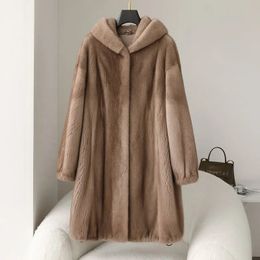 Women's Fur Faux 2023 Fashion Coat 100 Real Mink Whole Women Long With Hood Winter Thick Warm Female Natural Jacket 231108