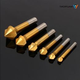 Freeshipping 6Pcs Round shank 3 Flute HSS Hard Metal Chamfer Chamfering End Mill Cutter Countersink Drill Bit Milling Cutting Tool Riivc