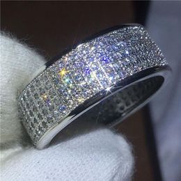 Luxury Pave setting 250pcs 5A zircon crystal ring White Gold Filled Engagement wedding band rings for women men Bijoux258e