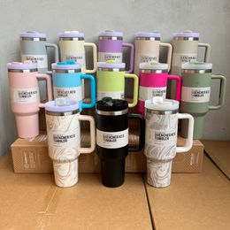 مع شعار مروي H2.0 Flowstate Flat Flat Cup 40oz Straw Cup Big Head Cup Cup Cup Cup Stainless Steel Cup Outdoor Cup Original Box Water Bottles