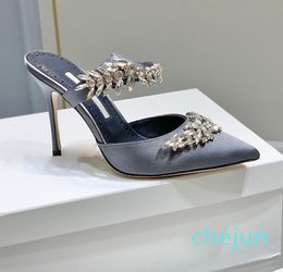 Dress Shoes Satin Luxury Designers slipper Wheatear crystal decoration sandals high heeled Evening party heels with box