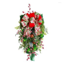 Decorative Flowers Simulation Christmas Decorations Tree With Bowknot Bells Decor Home Wall Hanging Ornament For Parties