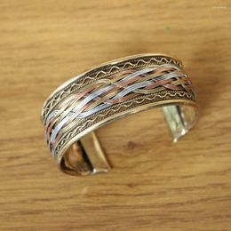 Bangle BR485 Handmade Nepal 3 Color Copper Metal Braided 25mm Wide Open Back