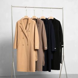 Women's Wool Blends Naizaiga 95% Australian Wool Double-sided cashmere loose long belt camel black blue women's coat wholesale SM6 231108