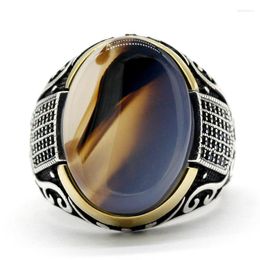 Cluster Rings Real Silver 925 Sterling Men's Ring Turkish Classic CZ Vintage Set Natural Ocean Onyx Stone Ladies Jewellery Luxury