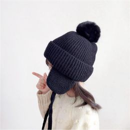 Hats Caps & 2-8 Years Winter Children's Knitted Hat Fashion Boy And Girl Baby Warm Ear Cap Cute Wool Ball Woolen