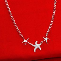 Chains 925 Sterling Silver Beautiful Three Starfish Pendant Necklace For Women 18 Inch Fashion Jewelry Gift Wedding