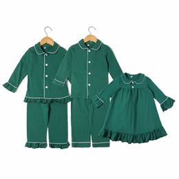 Pajamas Wholesale Festival Green Cotton Pjs Boys Girls Matching Pyjama Baby Nightdress Kids Sleepwear Toddler Christmas Pajamas 231108