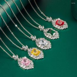 Chains European And American Fashion Women's Emerald Pendant Bridal Wedding Necklace Colourful Treasure Shiny High-end Jewellery