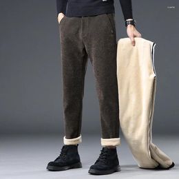 Men's Pants Chenille Fabric Winter Fleece Warm Men Business Solid Colour Wear Korean Brown Grey Work Flocking Casual Trousers Male