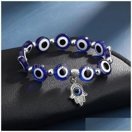 Beaded Lucky Hand Evil Blue Eye Strand Charm Bracelets Bangles Beads Turkish Pseras For Women Jewelry Wholesale Drop Delivery Jewelry Dhecf