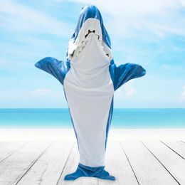 Sleeping Bags Cartoon Shark Sleeping Bag Pyjamas Office Nap Shark Blanket Karakal High Quality Fabric Mermaid Shawl Blanket For Children Adult 231108