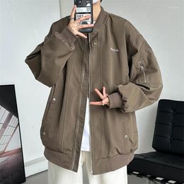 Men's Jackets 2023 American Simple Solid Color Zipper Bomber Jacket Men Autumn Retro Street Loose Motorcycle Baseball Uniform Coat