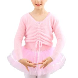 Pullover Autumn Winter Kids Girls Ballet Sweater Soft Layering Drawstring V Neck Pullover Outerwear Warm Jacket Wrap Ballet Dance Coats 231108