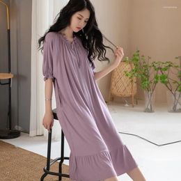 Women's Sleepwear Summer Women Nightgown Modal Short Sleeve Night Dress Solid Floral Casual Loose Sleepshirt Lounge Home Dressing Gown