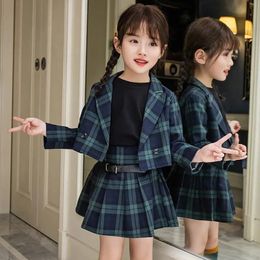 Clothing Sets Teenage girls clothing sets kids tracksuit for girls suit school uniform plaid clothes spring 2pcs children clothes 231108